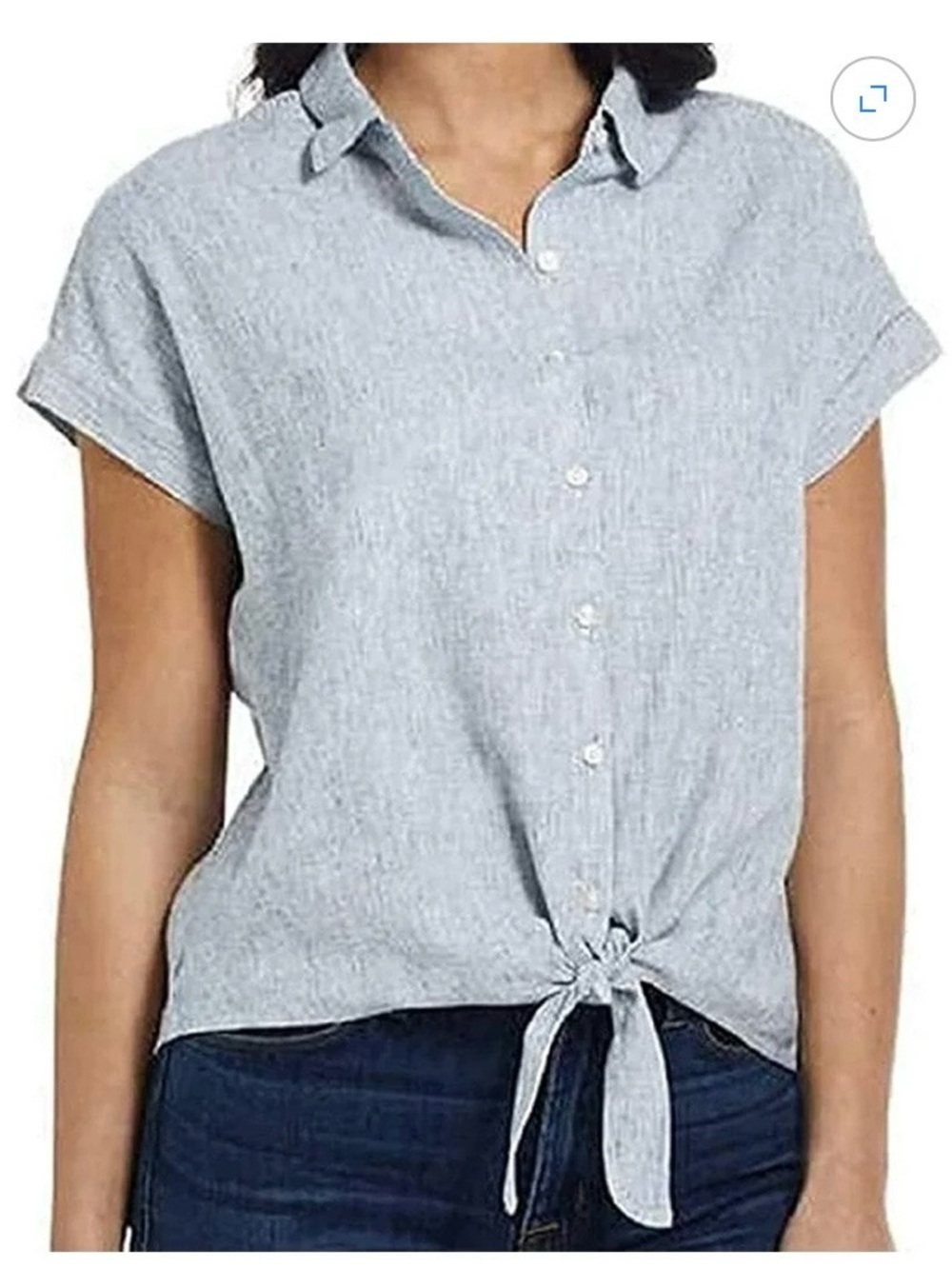 WEATHERPROOF Washable Linen Striped Blouse‎ Tie Front M